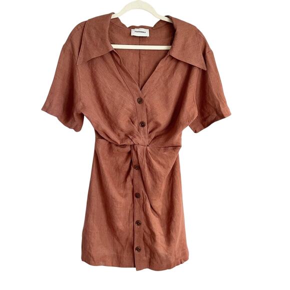 Nanushka Taiga Linen Mini Dress Small Brown NEW - Picture 3 of 9